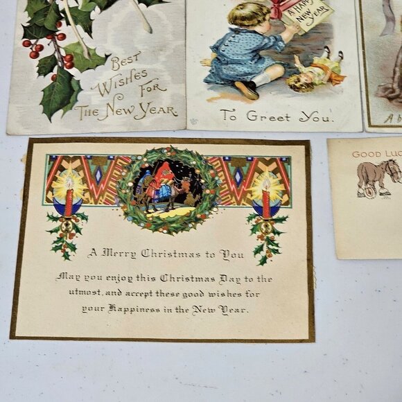 Antique Christmas New Years Postcard Lot/14 ephemera 1910s Embossed bells floral - Picture 9 of 11